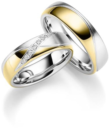 JC Trauringe aus Gold | Paar-Preis Ehe-Ringe mit kostenfreier Gravur I Partnerringe Hochzeitsringe Verlobungsringe 6 mm breit inkl. Etui-Box I Herren-Ring ohne & Damen-Ring mit Zirkonia-Steinen IT22