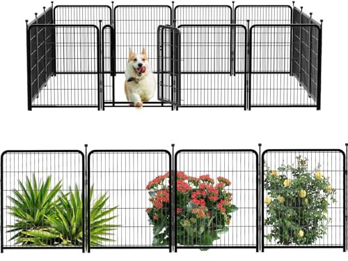 Getlay Dog Playpen 24 inch(H) 16 Panels Dog Fence Outdoor for Yard. Metal Dog Pen Heavy Duty Pet Puppy Exercise Pen for Rv Camping Garden Yard, Wide Door Low Threshold Dog Fence Total 31.4 Ft(L)