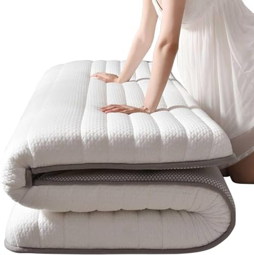 SHYMMD Futonmatratze, Japanische Bodenmatratze, Dicke Tatami-Matratze, Faltbare Matratze Für Den Boden, Aufrollbarer Shikibuton, Liege-Gästebett Für Camping-Couch, Weiß, 90 x 200 cm, Mittel Fest