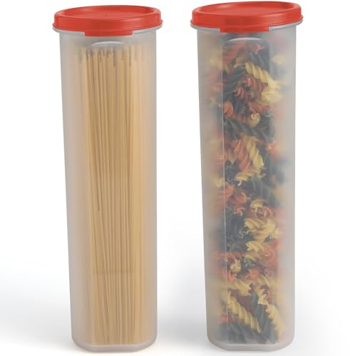 SIGNORA WARE Contenitori per Spaghetti | 2 Barattoli Pasta Ermetici con Coperchio per Organizzazione Dispensa | Contenitori Ermetici Pasta Lunga e Noodles | Porta Spaghetti Plastica senza BPA | 1 kg