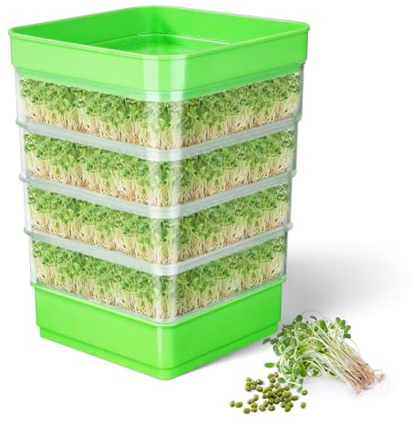 WYWY.Wide Sprossenhaus, Keimsprossenbox saatpur zur Anzucht von Keimsprossen, Sprossen Anzuchtset mit 4 Keimschalen und Deckel