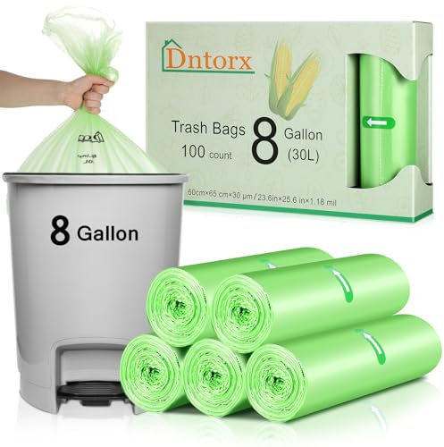 Dntorx 5 Rolls 30L Bin Bags Heavy-Duty, 100 Counts Bin Liners Food Waste Bag Strong Rubbish Bags Garbage Bags for Kitchen Countertop Bathroom Bin Garden Waste Office(60 x 65cm 30L)