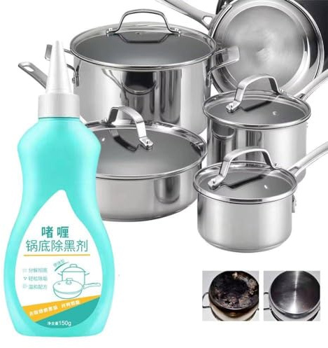 Magischer Gel-Reiniger für Töpfe und Pfannen, 150 ml, Gel-Reiniger für schwarzen Topfboden, Topf-Gel-Reiniger für verbrannte Böden, Küchenrostentferner, Polierreiniger, für hartnäckigen Fettschmutz