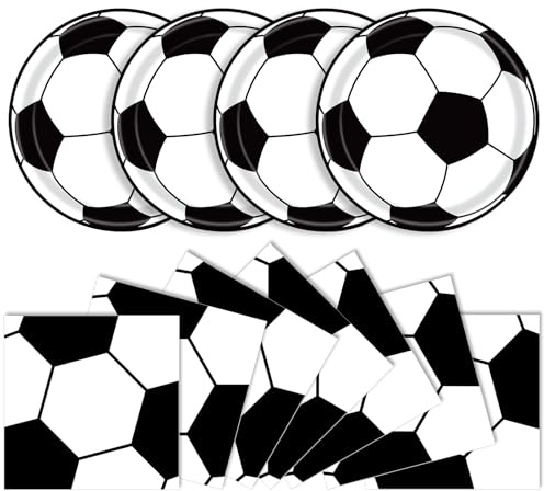 KFJBPB 40 Pcs Soccer Plates and Napkins, Paper Dinner Plates and Napkins, Soccer Birthday Party Decorations, Serves 20