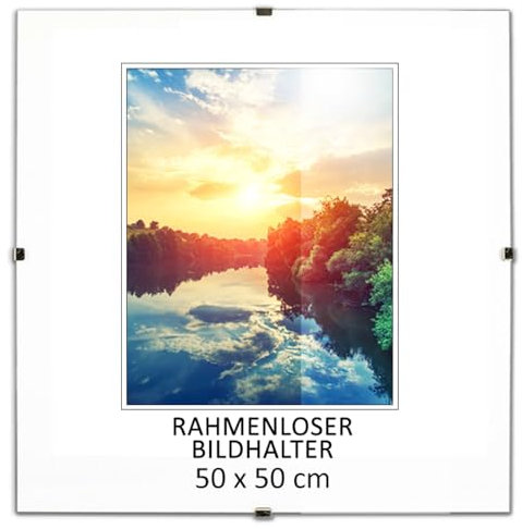 MG Design Portafoto senza cornice Clip con cornice per foto | Vetro acrilico | di alta qualità perfetto per casa e ufficio (50x50 cm)