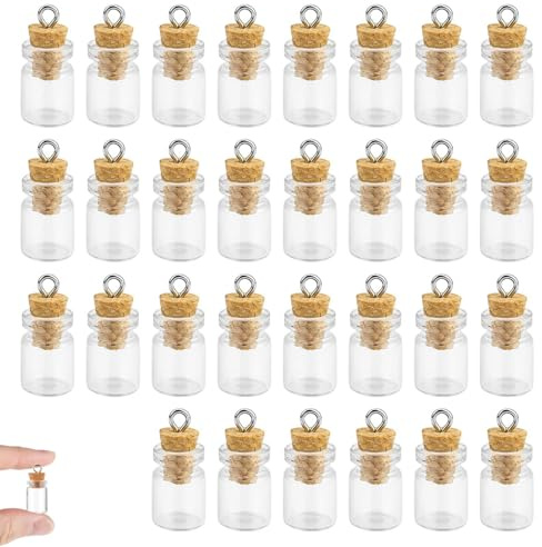 WJUAN 30 Stück Mini Flaschen, süß und Gut Aussehend, Glasflaschen mit Korken, Leicht zu Tragen, Kleine Glasflaschen zum Befüllen, Geeignet für Dekoration und DIY Bastelarbeiten