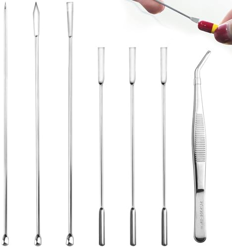 GZhaimai 6 cucharas de laboratorio, espátulas de acero inoxidable con pinzas para codos, espátula de laboratorio para micromedicamentos, reactivos, arcilla polimérica (plata)