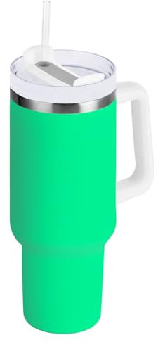 ODAWA Vaso de agua mediano de 880 ml, color verde primavera, con tapas y popotes, botella de agua para coches