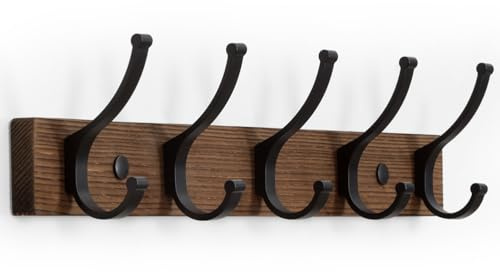 Optish Coat Rack Wall Mount, 16.5 Inches Wood Coat Hooks, Wall Hooks for Hanging, Hat Rack Bag Hanger Key Holder for Wall, Purse Hanger Towel Racks for Bathroom (1Pack, Brown)