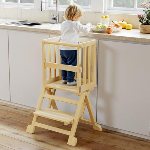 Tour d'Apprentissage Montessori Pliable 1 an - Ustensile de Cuisine Pour Enfants Peu Encombrant Pour la Table à Manger