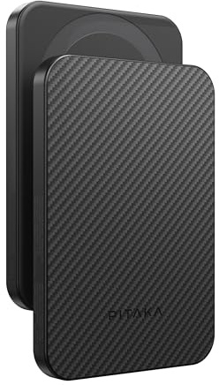 pitaka Magnetische Powerbank 5000mAh Wireless Power Bank aus Aramidfaser Ultradünnes Tragbares Ladegerät USB C Externe Akku Max 15W Schnelles Aufladen für iPhone 17/16/15/14/13 Schwarz/Grau