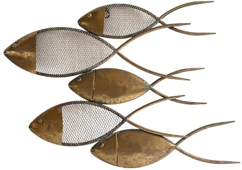 Générique POISSONS Décoration murale à suspendre en métal couleur Or effet vieilli 58cm