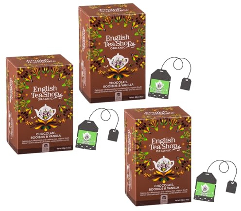English Tea Shop | Tisana Rooibos Vaniglia Cioccolato | Rooibos BIO con Aromi Senza Caffeina - 3 x 20 Filtri | Infuso Rilassante Vaniglia Cacao