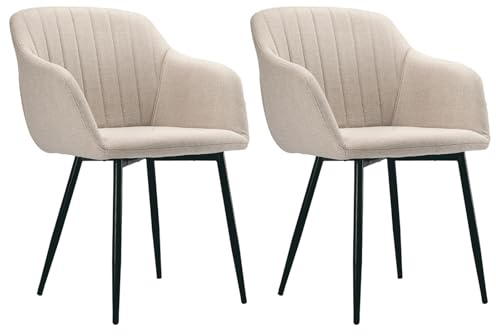 Goeurvant Modern Dining Chairs with Armrests Set of 2 Upholstered Chairs for Dining Room, Kitchen, Living Room, Ergonomic with Contoured Backrest and Metal Legs Beige