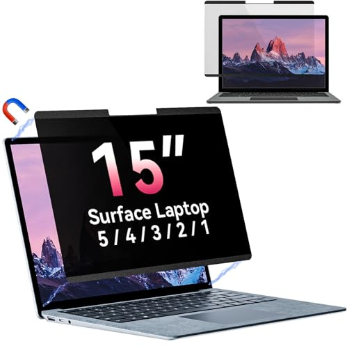 Magnetischer Blickschutzfilter für 15 Zoll Microsoft Surface Laptop 6/5/4/3/2/1, Abnehmbar Anti Glare Blaulicht Laptop Privacy Screen Blickschutzfolie Sichtschutz Black Security Private Protector