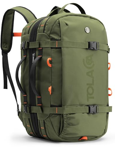 Tolaccea Reseryggsäck handbagage flygplan 40 l stor, TSA vänlig reseryggsäck för 15,6 tums laptopfack, reseryggsäckar för män kvinnor helg resa vandring camping (mörkgrön)