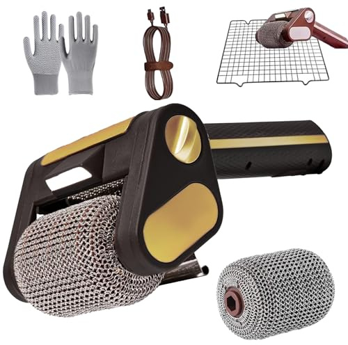 Pulitore Elettrico Per Griglie Senza Spazzole, Spazzola Elettrica Per Barbecue, Pulitore Elettrico Per Griglie Con Led, Tamburo Rimovibile In Acciaio Inox Per Barbecue All'Aperto (Nero)