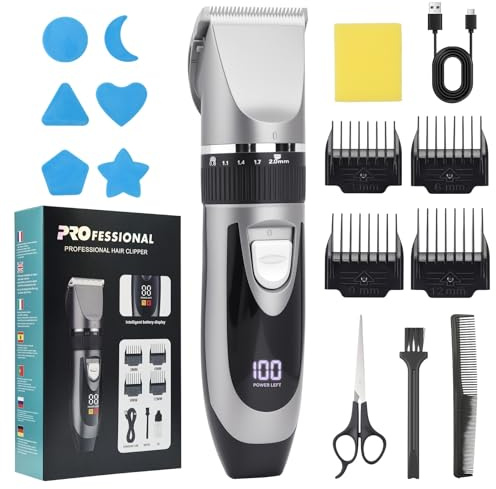 OTraki Tondeuse Barbe Homme, Tondeuse Cheveux Hommes, Rasoir Electriques sans Fil avec Écran LED et 4 Peignes de Guidage, Kit Rasoir à cheveux pour aux hommes, aux enfants