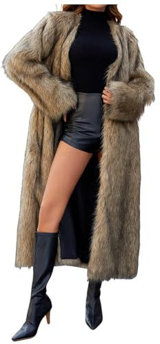 Generisch Manteau en fourrure pour femme - Couleur unie - Veste en fausse fourrure - Grandes tailles - Col en V - Manteau long thermique - Automne - Hiver - Veste en peluche à manches longues