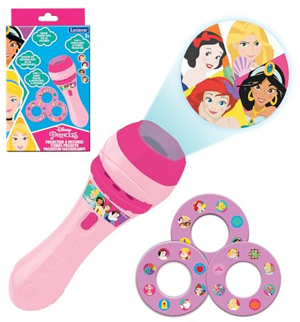 LEXIBOOK, Princesas Disney Proyector de Cuentos, LTC050DPLXB | 3 discos de cuentos, 24 imágenes, linterna, proyector de historias