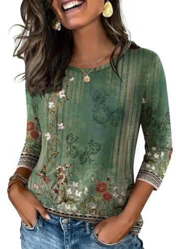 Zeagoo Maglietta Donna Maniche 3/4 Girocollo T Shirt Estiva Casual S-3XL