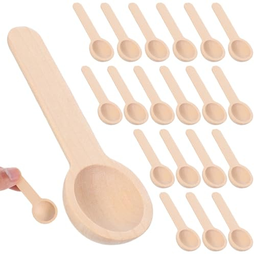 20 Stück Mini Holzkochlöffel, Runder Holzlöffel Klein, Gewürzlöffel Mit Kurzem Griff, Klein Gewürzlöffel, Kochlöffel, Marmeladenlöffel, Mehrzweck-Löffel für Salz, Gewürze, Kaffee, Honig (6.8 x 2.4cm)