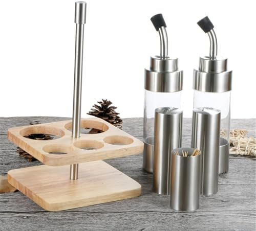 Set Sale E Pepe - Dispenser Per Condimenti Ricaricabili, Accessorio Da Tavolo Con Base In Legno, Design Minimalista Per Portaspezie, Essenziali Per Quotidiana | Pratico Controllo De