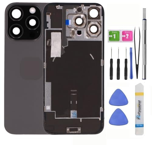 ZAMLINK Back Glass Replacement Compatible with iPhone 16 Pro Max All Carriers 6.9 + Pre-Installed Plate + Wireless Charging Coil Flex Cable + Microphone + Flashlight + Camera Frame (Black)
