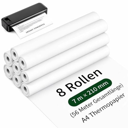 Qibivfo 8 Rouleaux Papier Thermique A4 pour Imprimante Portable, Papier Thermique 7 m x 30 mm Compatible avec Imprimantes Thermiques Mobiles pour Documents, Photos, Notes & Factures