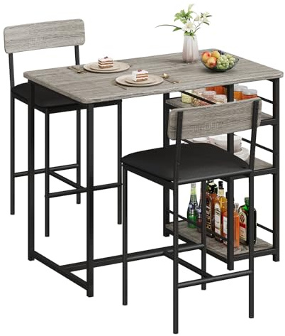 AffinityFurn Mesa de bar con taburete de bar, comedor de pie cocina, bar con almacenamiento para comedor, salón, Bistrot, gris