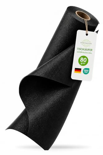 Sensalux Tischläufer Vlies 30 cm x 25 m Schwarz, abwaschbar | wasserabweisend, stoffähnliches Tischband, OEKO-TEX, Party Hochzeit Catering Event
