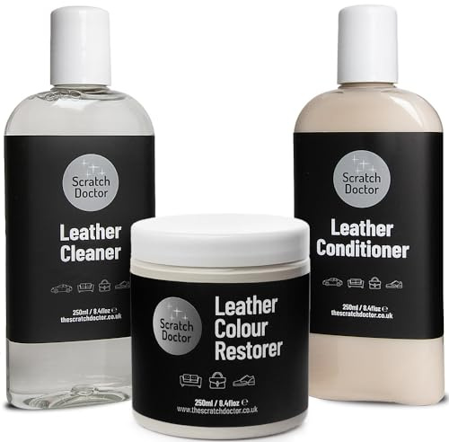 Scratch Doctor Leather Cleaner, Colour Restorer & Protection Conditioner Kit Clean, Recolour & Protect Sofas Chairs Bags Shoes (Ivory, 250ml)