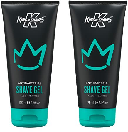 King of Shaves Antibacterial Shaving Gel for Men, Low Foam for A Precise Shave, Suitable for All Skin Types, Clear Shaving Gel For Men, 2x175ml