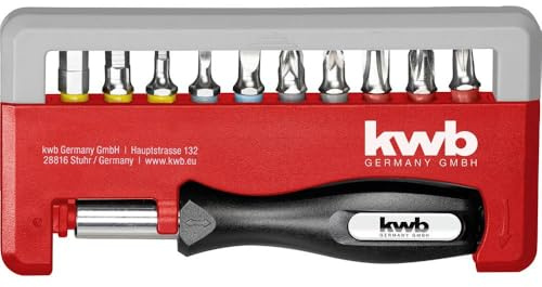 kwb Handy Bit-Box – 12-tlg. inkl. Bit-Halter und Handgriff Schraubendreher - Set, universal