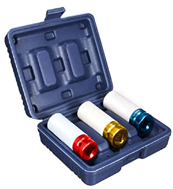 KingSaid Kraft Steckschlüssel Satz Antrieb 1/2 Zoll SW 17/19/21 mm 3 tlg Alufelgen Nuss Schlagschrauber Nüsse Kraft Schoneinsätze Schonnüsse lange Ausführung in praktischem Behälter für Radmontage