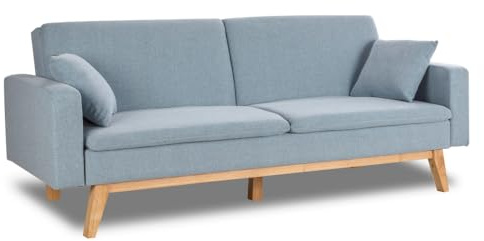 Don Descanso - Divano Letto 3 Posti Reine, Rivestito in Tessuto, Sistema di Apertura a Libro o Clic-Clac, Misura Divano: 206x73x80 cm, Misura Letto: 180x100 cm, Include 2 Cuscini, Blu