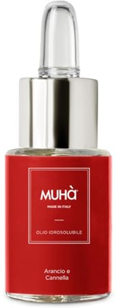 MUHA' | Olio Essenziale, Arancio e Cannella, 15 ml | Idrosolubile per Lampada ad Ultrasuoni