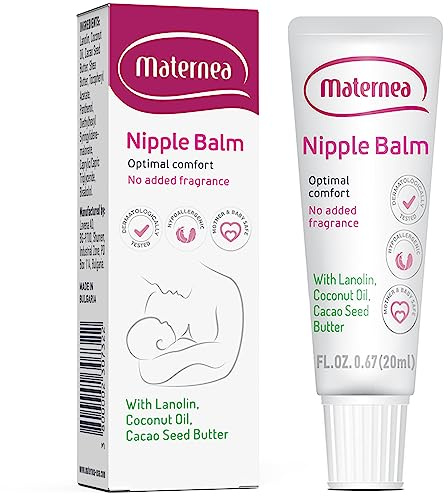 MATERNEA Nipple Balm - Pregnancy Essential with Lanolin, Cocoa Butter, Coconut Oil, & Shea Butter - Skin-Safe & Perfume-Free - Soothing Nipple Balm Breastfeeding Care (20ml)