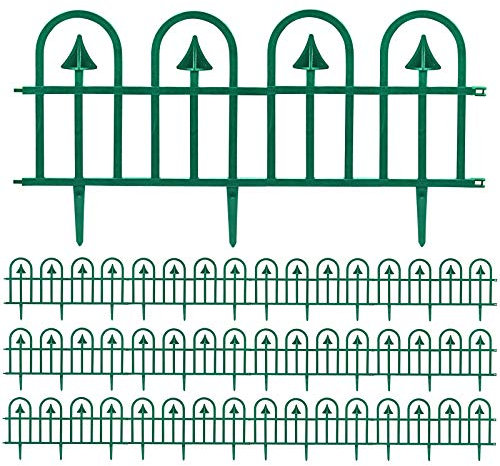Sunnyglade Lot de 12 Bordures de Jardin décoratives en Plastique recyclé - Clôture de Jardin Flexible sans creusement - Style Fer forgé - Vert foncé