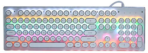 Goshyda Teclado mecánico Retro, 104 Teclas, Estilo Punk, Teclas Redondas para Juegos, Teclado mecánico, diseño ergonómico con luz Mixta Colorida, para computadoras de Escritorio y portátiles(Blanco)