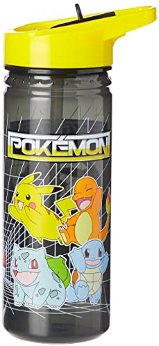 Pokemon Plastic Drinking BPA Free Water Bottle with Removable Straw, Pikachu Print, Leakproof Lid, Reusable, Lightweight, Durable Perfect for Kids & Adults-600ml, Multi, One Size