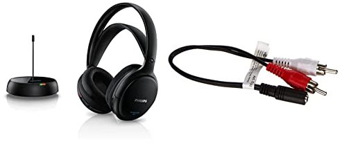 PHILIPS AUDIO SHC5200/10 Cuffie HiFi Wireless Sovrauricolari Nero & Goobay 50092 Cavo Adattatore Audio, Presa da 3.5mm a Connettore RCA, Nero