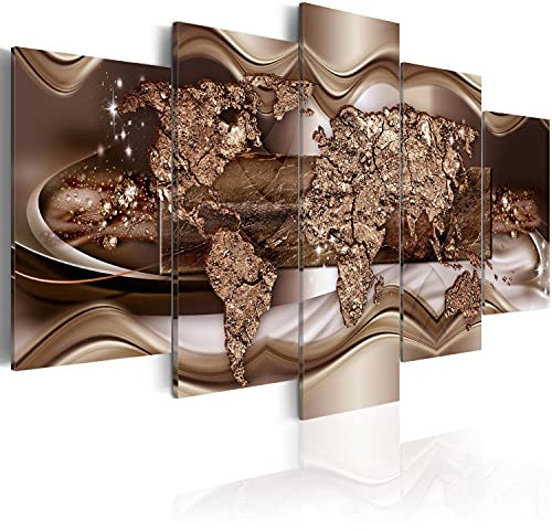 B&D XXL Acrylglasbild Weltkarte 100x50 cm 5 Teilig Wandbild auf Acryl Glasbilder Kunstdruck Moderne Acrylglas Platte Wanddekoration Geschenke Heimdekoration Glasbild Landkarte Kontinente Abstrakt