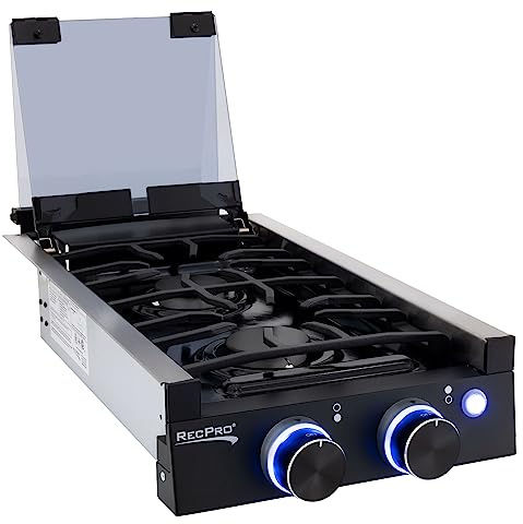RecPro Table de cuisson à gaz intégrée pour véhicule récréatif | 2 brûleurs ou 3 brûleurs | Cuisinière de table de cuisson pour camping-car | Brûleurs de 6 500 et 8 000 BTU | Housse incluse (noir, 2