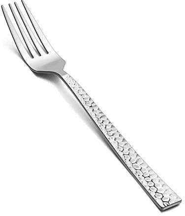 E-far 6-piece Hammered Dinner Forks Set, 7.9 Inch Stainless Steel Forks for Home, Kitchen or Restaurant, Non-toxic & Mirror Polished, Squared Edge & Dishwasher Safe