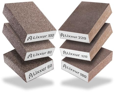 Lixxur Sanding Block - Reusable Sanding Sponges for Wet & Dry Use Sandpaper for Wood with 6 Grits(40/60/80/120/180/220) Washable Coarse & Fine Sand Paper Pack for Wood, Walls, Cars & Metal