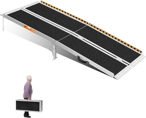 KOLOTOOL 6FT Extra-Wide Wheelchair Aluminum Ramp with Transition Plate, 800lb/362KG Capacity Foldable Ramp for Curbs,Thresholds,Trolleys (Carry Handle and Reflective Safety Strips)