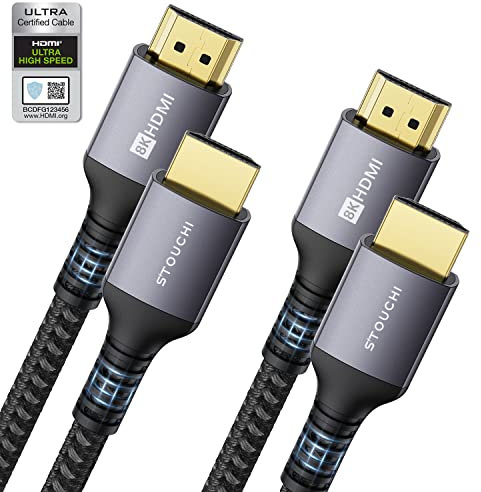 Stouchi 10K 8K 4K 1,5m HDMI Kabel Zertifiziertes, Ultra High Speed ​​HDMI® Kabel HD 48 Gbit/s,120 144 Hz RTX 3080 eARC HDR10 4: 4: 4 HDCP 2.2&2.3 Dolby Atmos Kompatibel mit Roku TV/PS5/Xbox,2Stück
