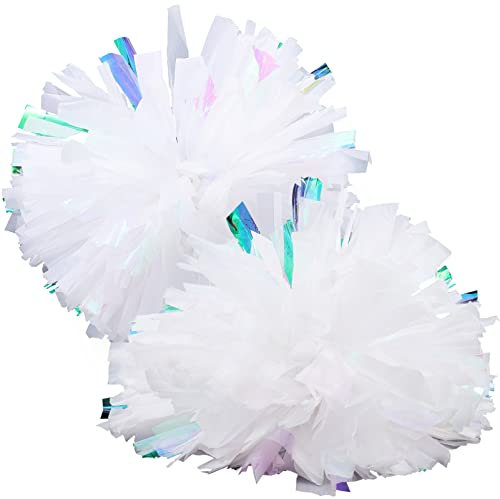 VANZACK Cheerleader Pompons 2 Stück Weiß mit Griff Langlebige Cheerleading Requisiten für Sportveranstaltungen Auffällige Handball Pompons für Schule und Wettkämpfe