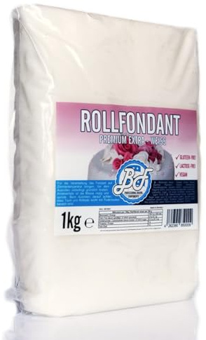 Brotfrei Rollfondant Premium Extra - Weiß 1kg | Flexibel, Elastisch, Reißfest | Ohne Konservierungsstoffe | Glutenfrei, Lactose-Frei, Vegan | Ideal für Torten, Tortendeko weiss